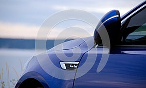 Sport blue car parked at Windjammer park