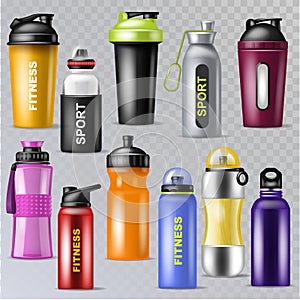 Sport bottle vector sportive water bottled drink thermo and fitness plastic energy beverage illustration sporting set of