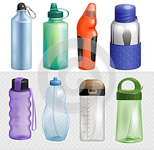 Sport bottle vector sportive water bottled drink thermo and fitness plastic energy beverage with straw illustration