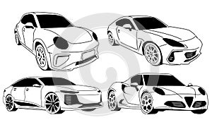 Sport car black line on white collection design modern vector