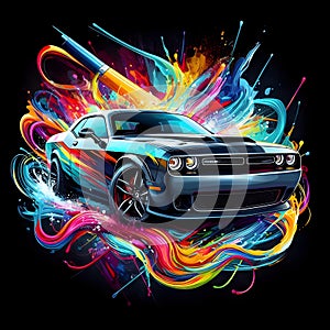 Sport car on colorful grunge background. Vector illustration.
