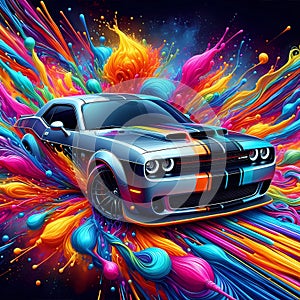 Sport car on colorful grunge background. Vector illustration.