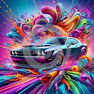 Sport car on colorful grunge background. Vector illustration.