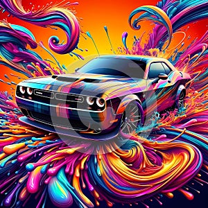 Sport car on colorful grunge background. Vector illustration.