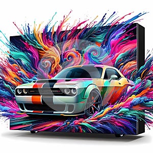 Sport car on colorful grunge background. Vector illustration.