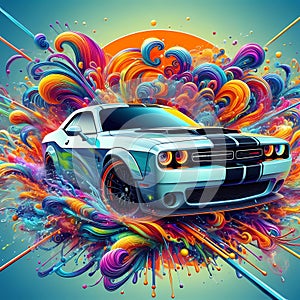 Sport car on colorful grunge background. Vector illustration.