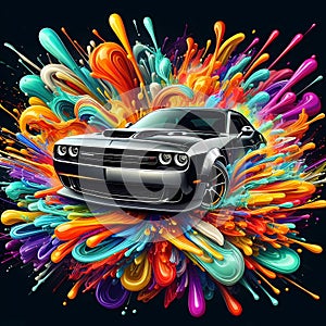 Sport car on colorful grunge background. Vector illustration.