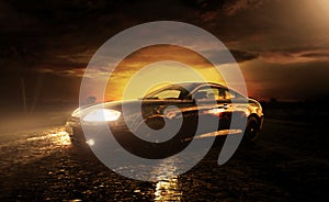 Sport car hyundai coupe in the sunset