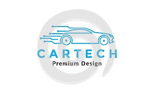 Sport car lines with tech connect logo vector symbol icon illustration design