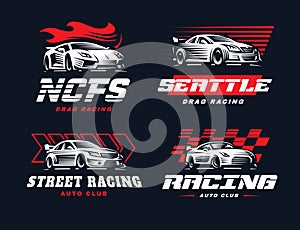 Sport car logo illustration on dark background.