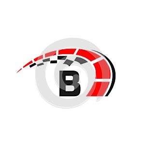 Sport Car Logo On Letter B Speed Concept. Car Automotive Template For Cars Service, Cars Repair With Speedometer B Letter Logo