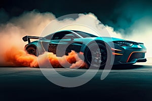 Sport Car Raceing on race track , Car drifting burning tires on speed track.