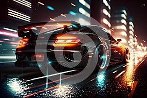 Sport car on the road with motion blur background. 3d render