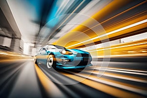 Sport car on the road with motion blur background. 3d rendering