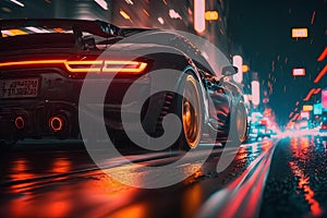 Sport car on the road at night. 3d render illustration.