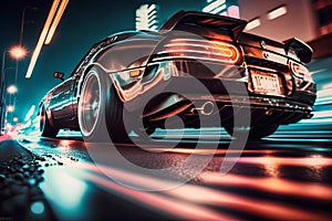 Sport car on the road at night. 3d rendering toned image