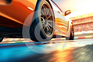 Sport car on the road side view with motion blur background. 3d rendering