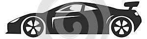 Sport car silhouette. Race black logo. Fast symbol