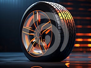 Sport car wheel with neon light