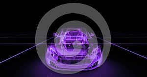 Sport car wire model with purple neon ob black background