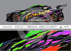 Sport car wrap decal vector kit. Racing background for vehicle or extreme sport jersey team.