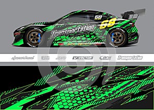 Sport car wrap decal vector kit. Racing background for vehicle or extreme sport jersey team.