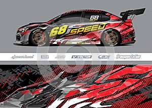 Sport car wrap decal vector kit. Racing background for vehicle or extreme sport jersey team.
