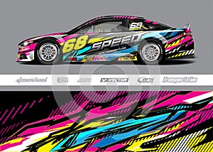 Sport car wrap decal vector kit. Racing background for vehicle or extreme sport jersey team.