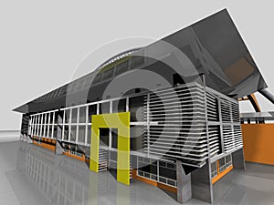 Sport center 3D view. Modern structure in hi tech style