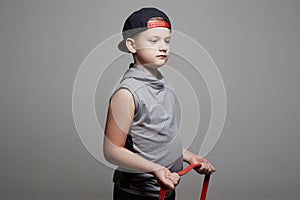 Sport Child. Little Boy with fitness Tape