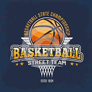 Sport clothing sign with ball for streetball team