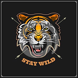Sport club emblem with tiger.  Print design fot t-shirt.