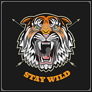 Sport club emblem with tiger.  Print design fot t-shirt. photo