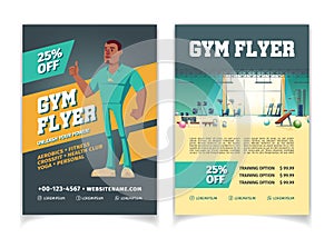 Sport club gym cartoon vector flyer template