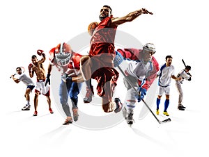 Sport collage boxing soccer american football basketball baseball ice hockey etc