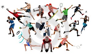 Sport collage about female athletes or players. The tennis, running, badminton, volleyball.