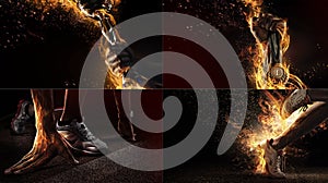 Sport collage with fire and energy photo