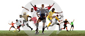 Sport collage of professional athletes or players isolated on white background, flyer