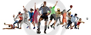 Sport collage of professional athletes or players isolated on white background, flyer