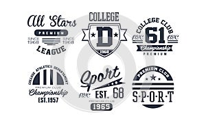 Sport college club logo design set, vintage premium championship, sport club emblem or badge vector Illustration