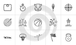 Sport and competition hand drawn outline doodle icon set.