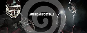 Sport concept. American football sportsman player on black background with copy space. Sport concept.