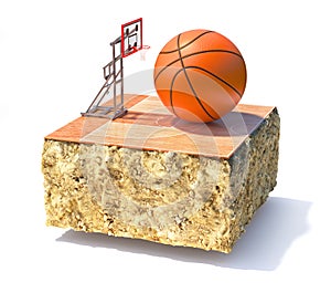 Sport concept. Basketball field on a piece of ground isolation on a white background