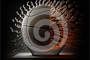 Sport concept. Basketball. Scoring basket with black background and empty space. Generative AI
