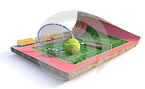 Sport concept. Tennis field on a piece of ground isolation on a white background