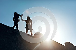 Sport Couple Meeting Outdoor At Sunny Day On Stairs. Silhouette Of Man And Woman. Active Summer Vacation.