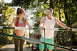 Sport couple working exercise in the park