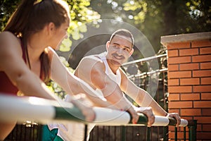 Sport couple working exercise in the park