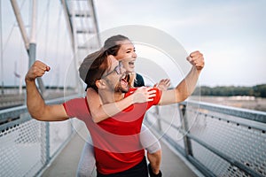 Sport couple. Young man and woman jogging outdoor