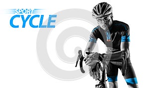 Sport. Cyclist carry a bike on white background.